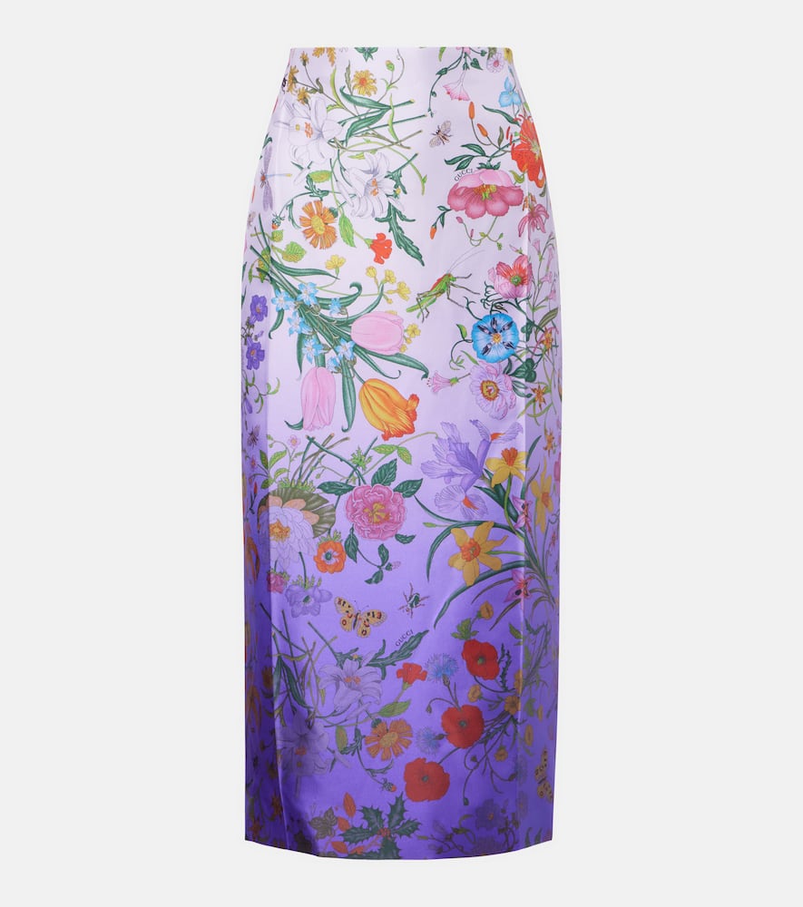 Floral silk midi skirt