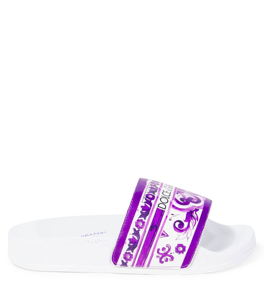 Dolce & Gabbana Majolica Leather Slides In White