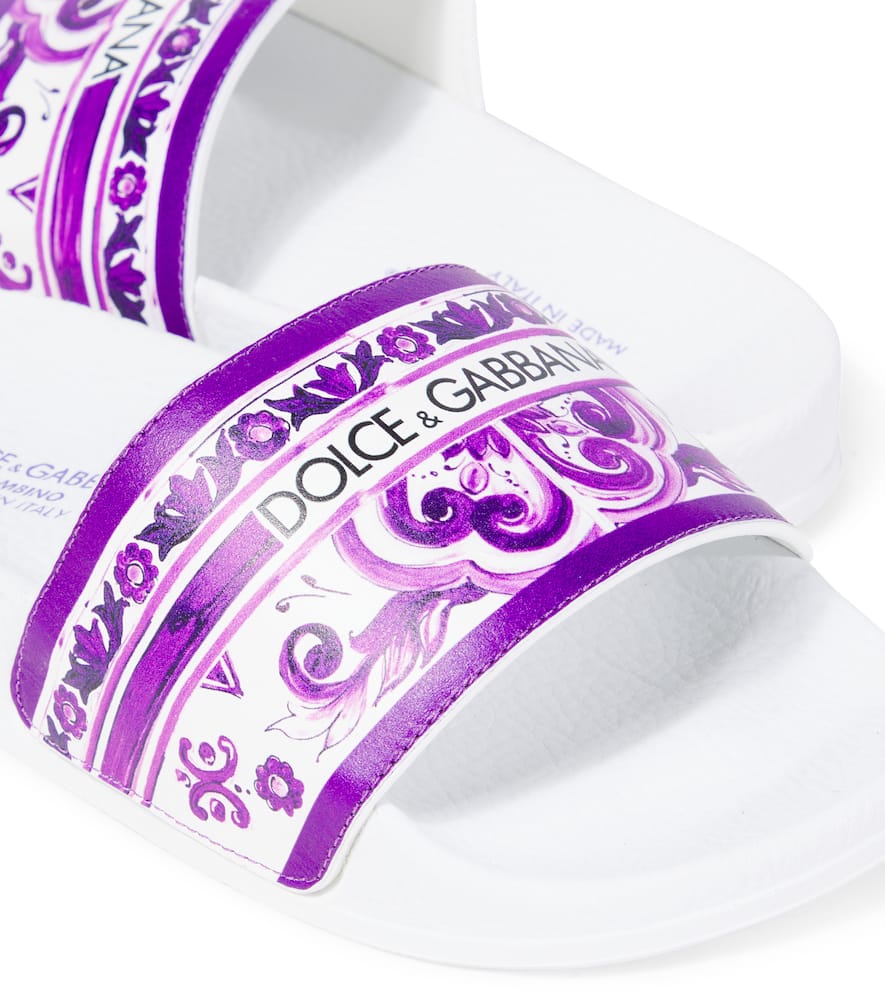 Dolce & Gabbana Majolica Leather Slides In White