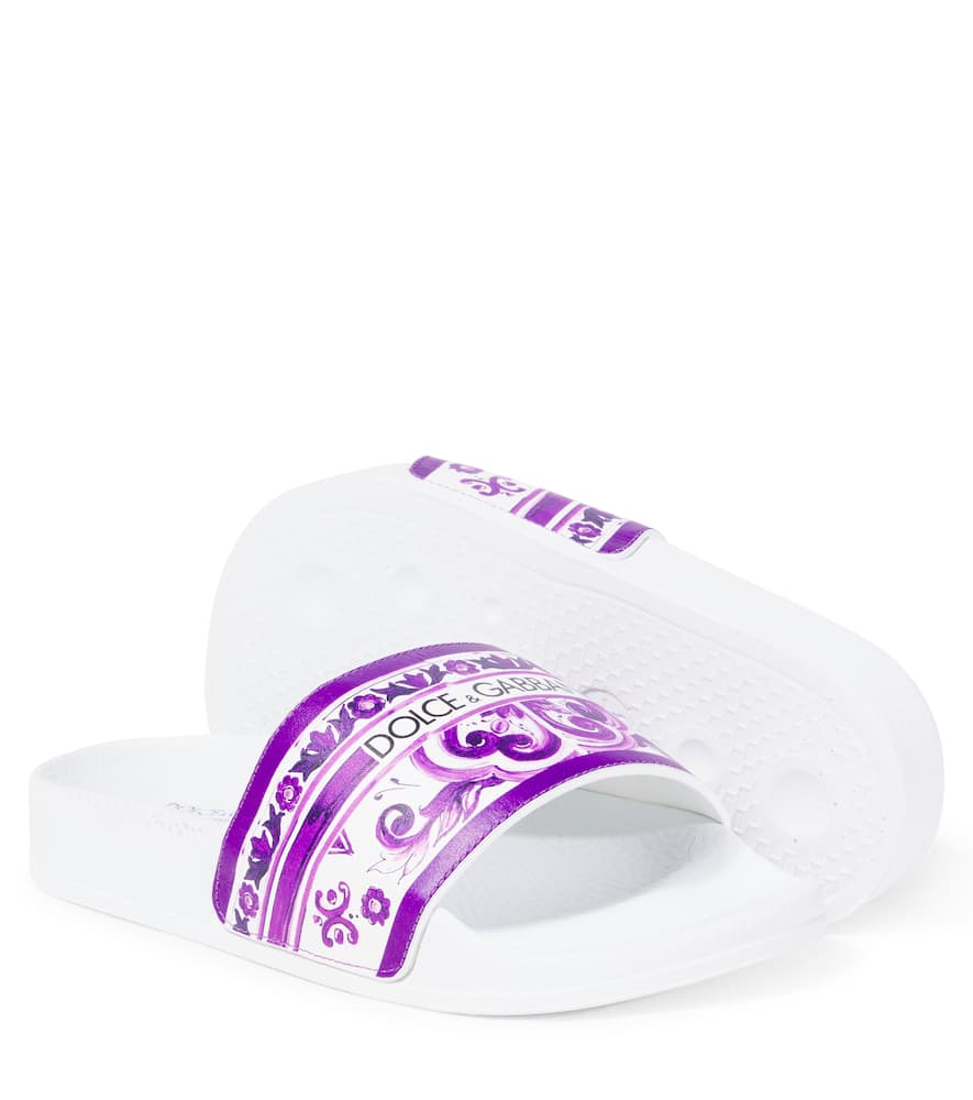 Dolce & Gabbana Majolica Leather Slides In White