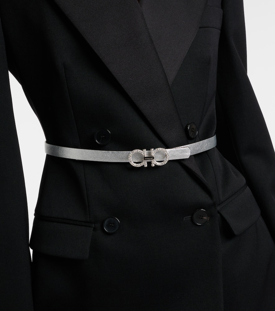 Ferragamo Gancini Metallic Leather Belt In Silver