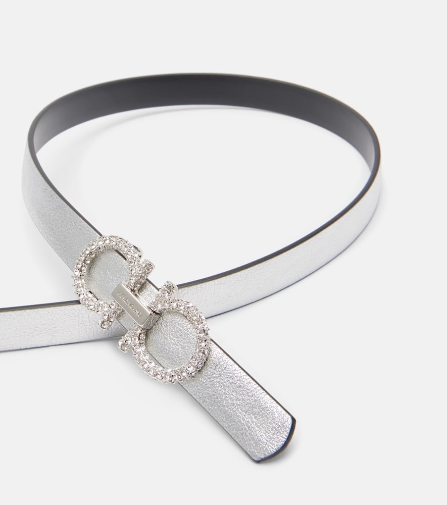 Ferragamo Gancini Metallic Leather Belt In Silver