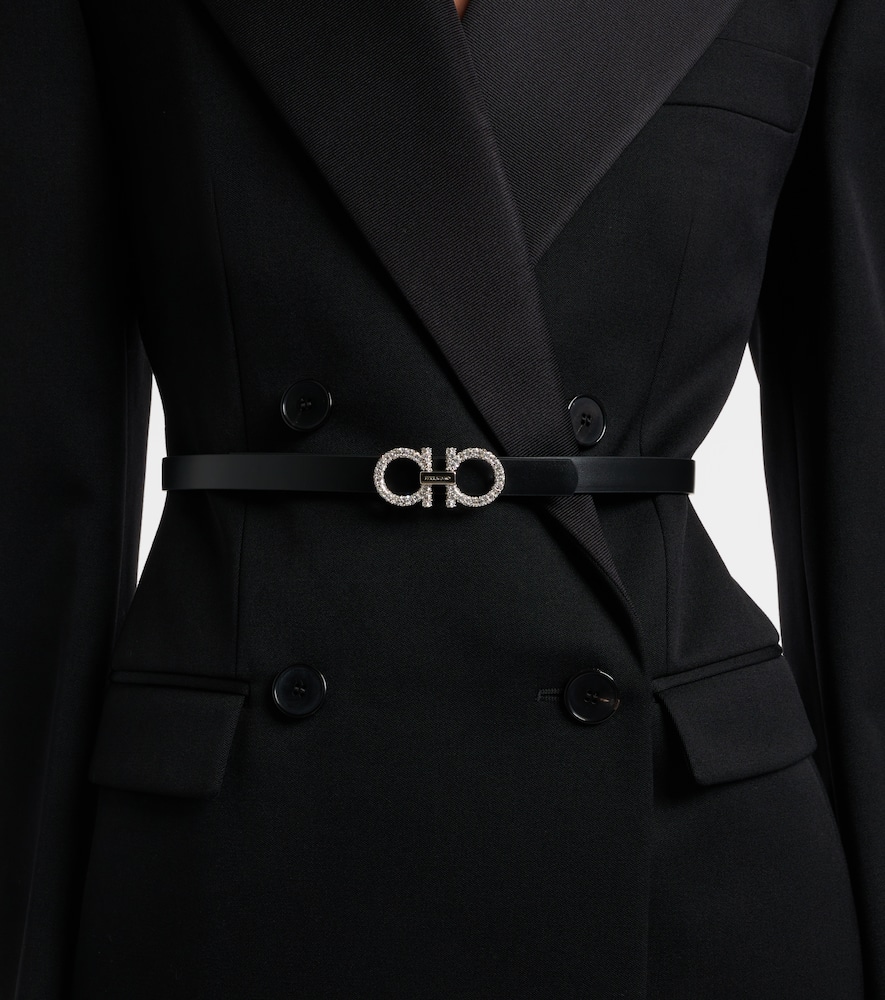 Ferragamo Gancini Metallic Leather Belt In Silver