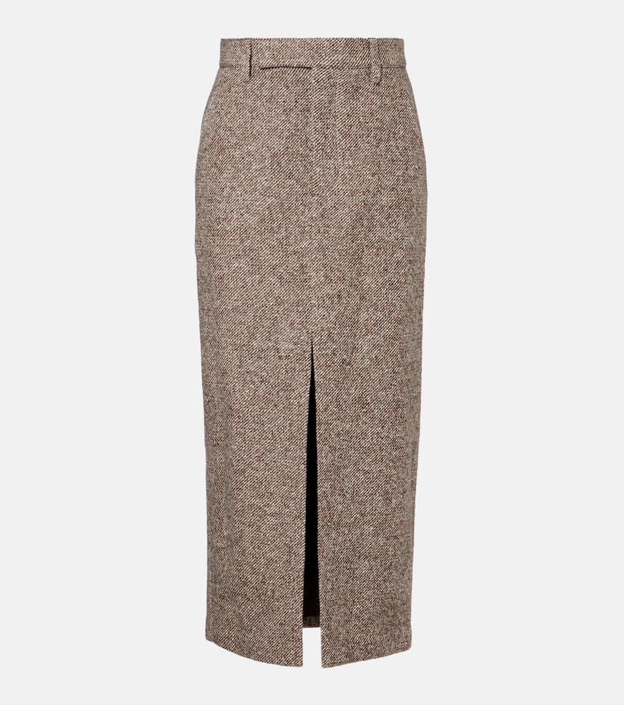 Brunello Cucinelli Wool And Silk-blend Midi Skirt In Brown
