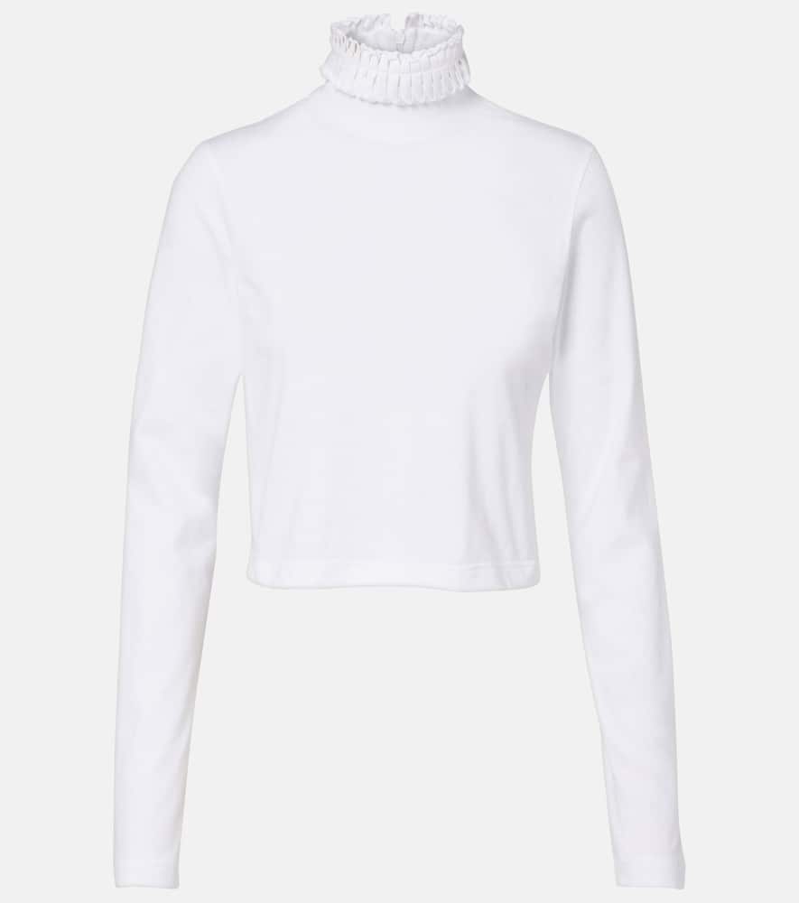 Alaïa Cropped Turtleneck Cotton Jersey Top In White