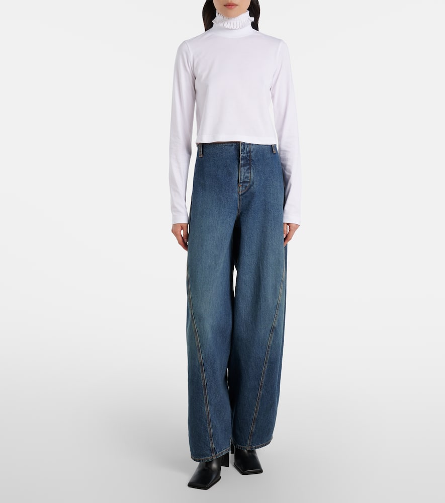 Alaïa Cropped Turtleneck Cotton Jersey Top In White