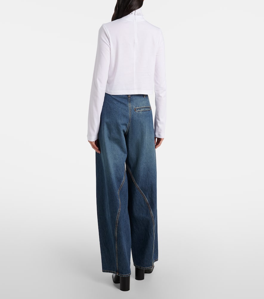 Alaïa Cropped Turtleneck Cotton Jersey Top In White