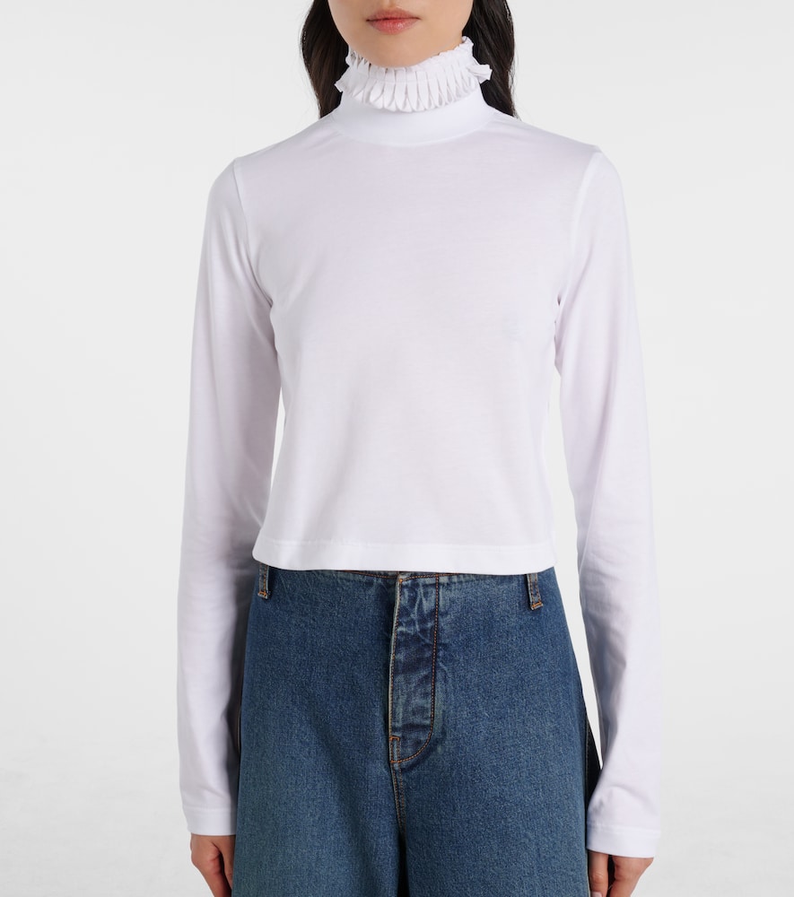 Alaïa Cropped Turtleneck Cotton Jersey Top In White