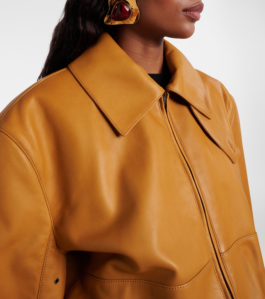 Saint Laurent Belted Leather Jacket In Yellow