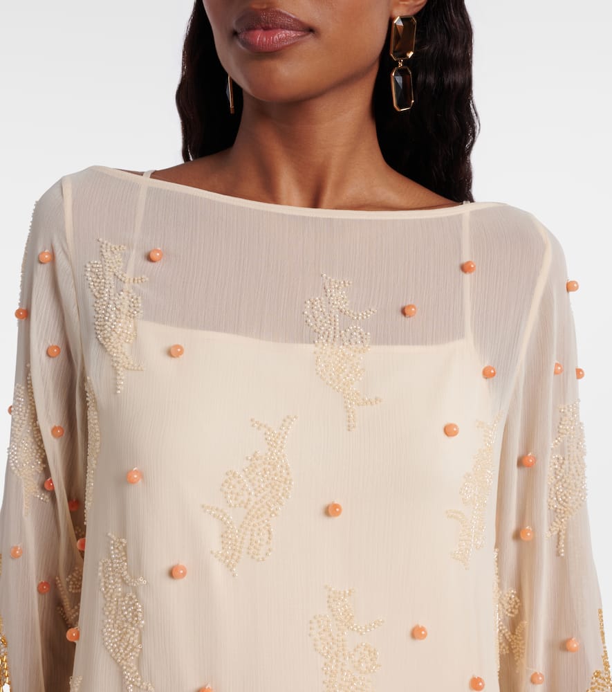 Xu Zhi Embellished Chiffon Minidress In Neutral
