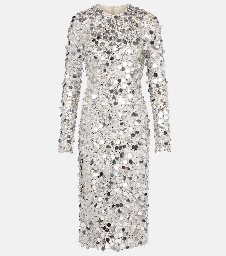 Dolce & Gabbana Sequined Midi Dress In Gray
