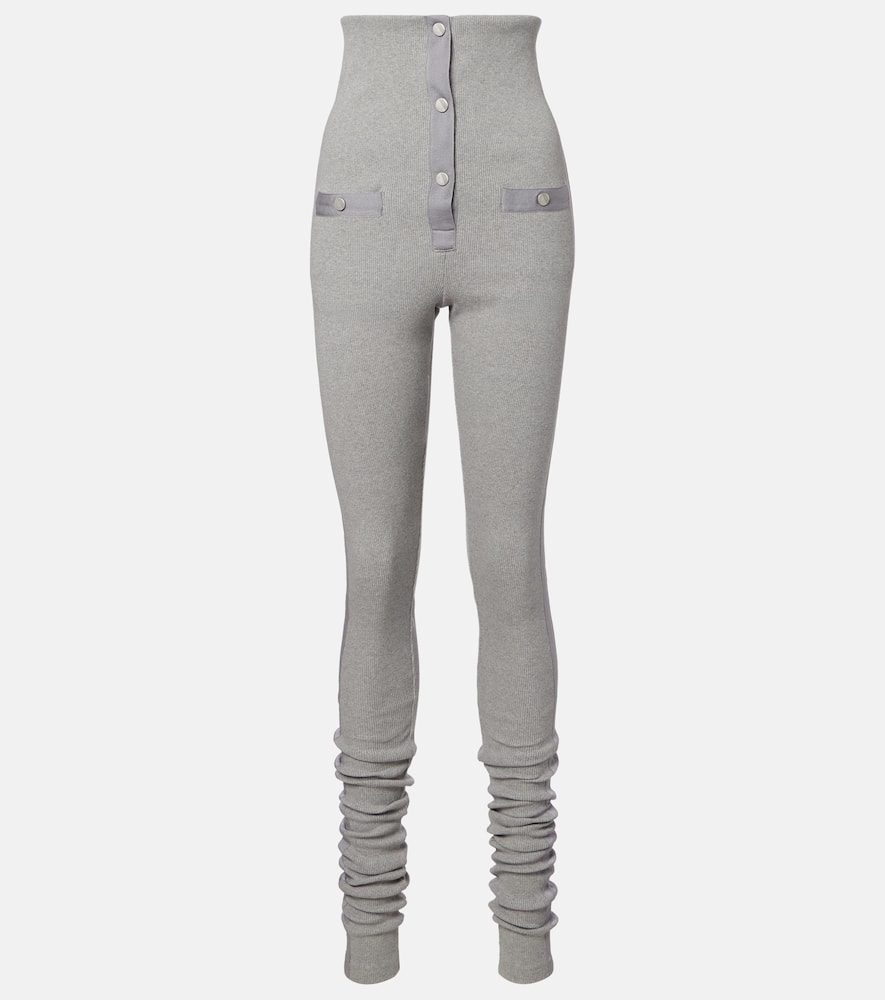 Attico High-rise Cotton Jersey Stirrup Leggings In Gray