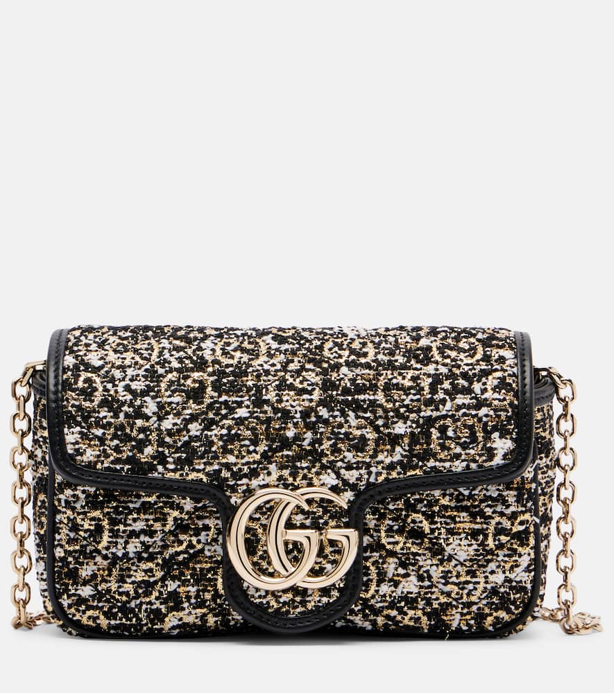 Gucci Gg Marmont Mini Tweed Shoulder Bag In Black