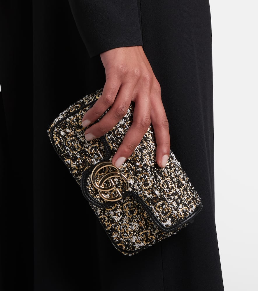 Gucci Gg Marmont Mini Tweed Shoulder Bag In Black