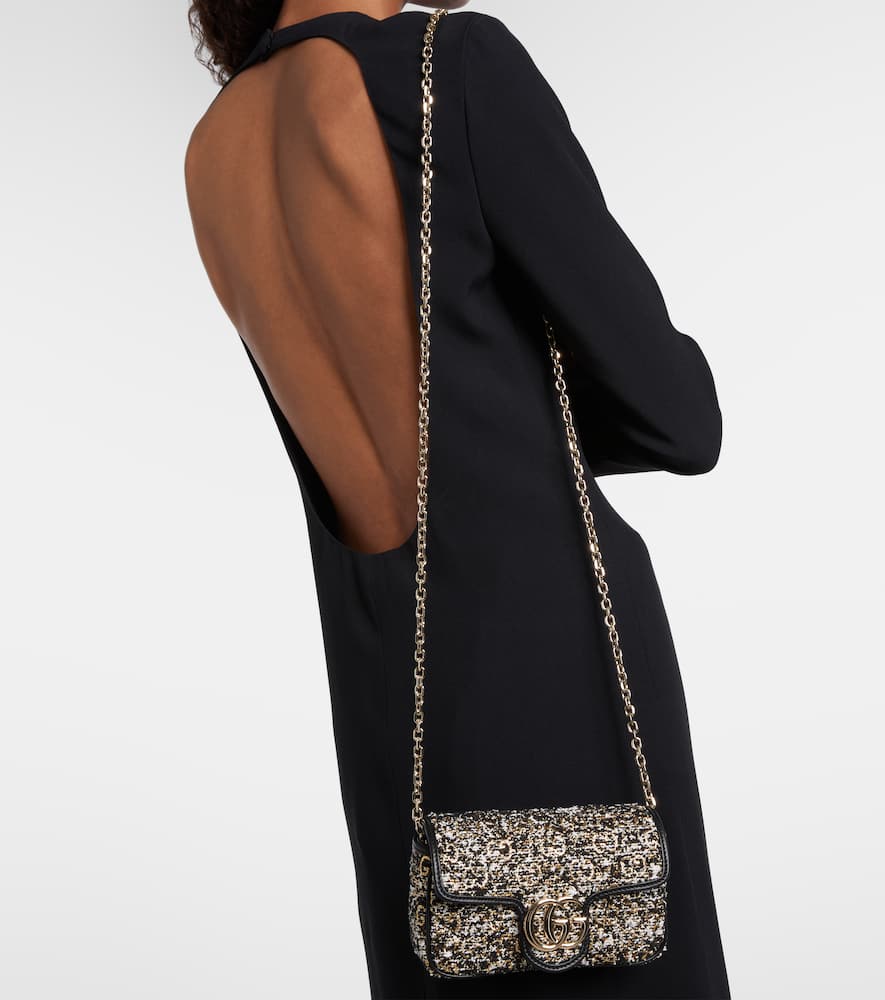 Gucci Gg Marmont Mini Tweed Shoulder Bag In Black