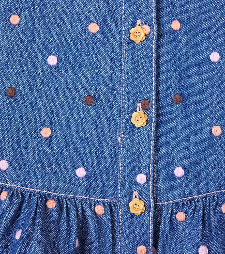  Zimmermann Kids Zimmermann Kids Embroidered Polka-dot Ruffled Denim Top 