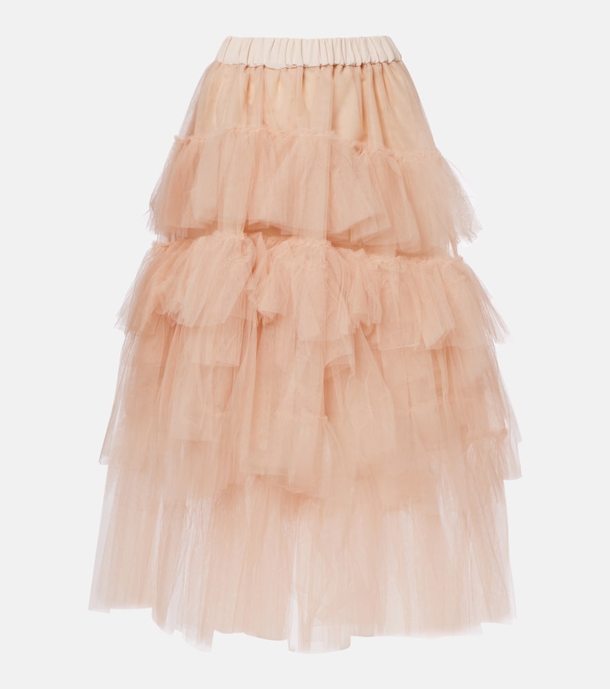 Simone Rocha Ruffled Tulle Midi Skirt In Pink