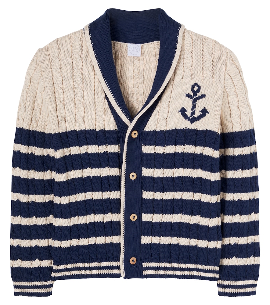 Pepa London Cable Knit Striped Cotton Cardigan