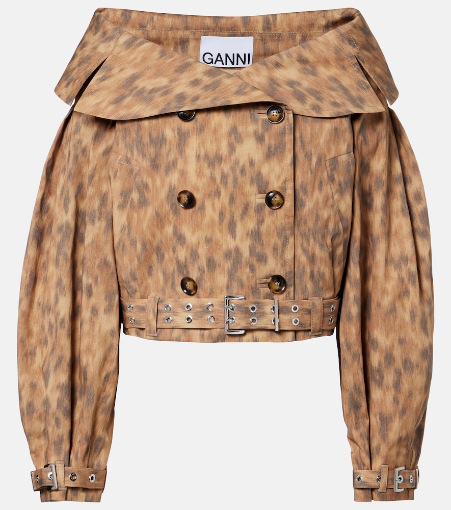Ganni Women's Brown Printed Cotton-Blend Jacket UK Size 16 - Mytheresa