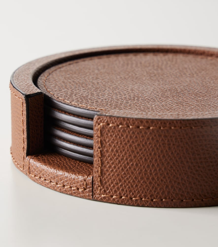  Giobagnara Giobagnara Set Of 6 Leather Coasters With Holder 