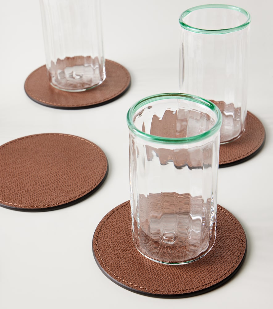  Giobagnara Giobagnara Set Of 6 Leather Coasters With Holder 