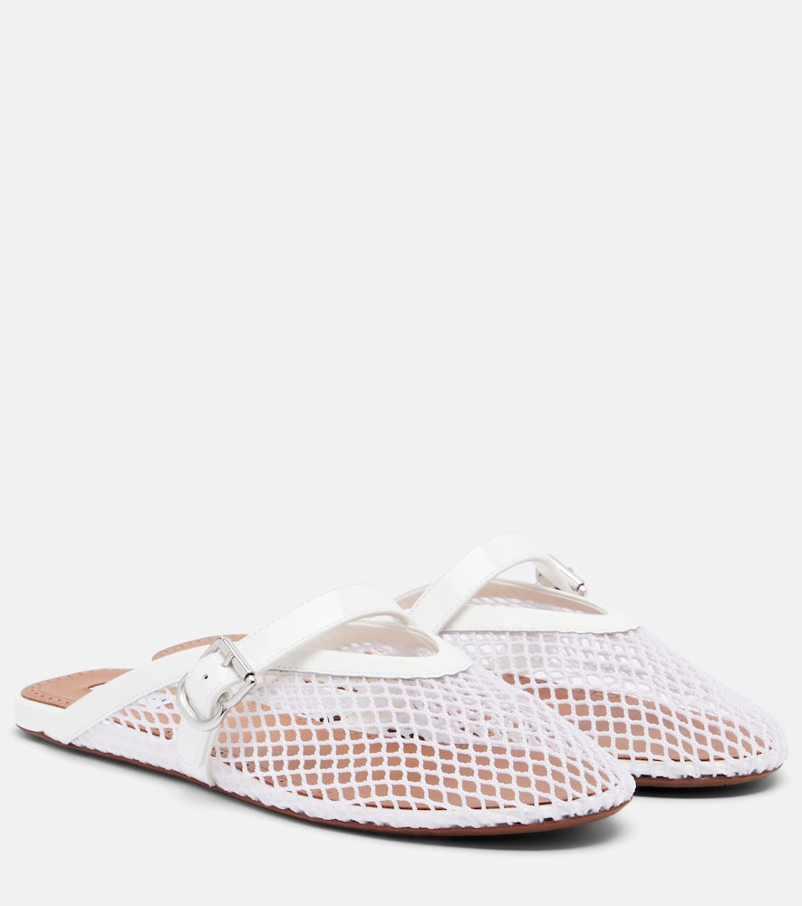 Alaia Women's White Fishnet Leather-Trimmed Slip-On Mules UK Size 6 - Mytheresa