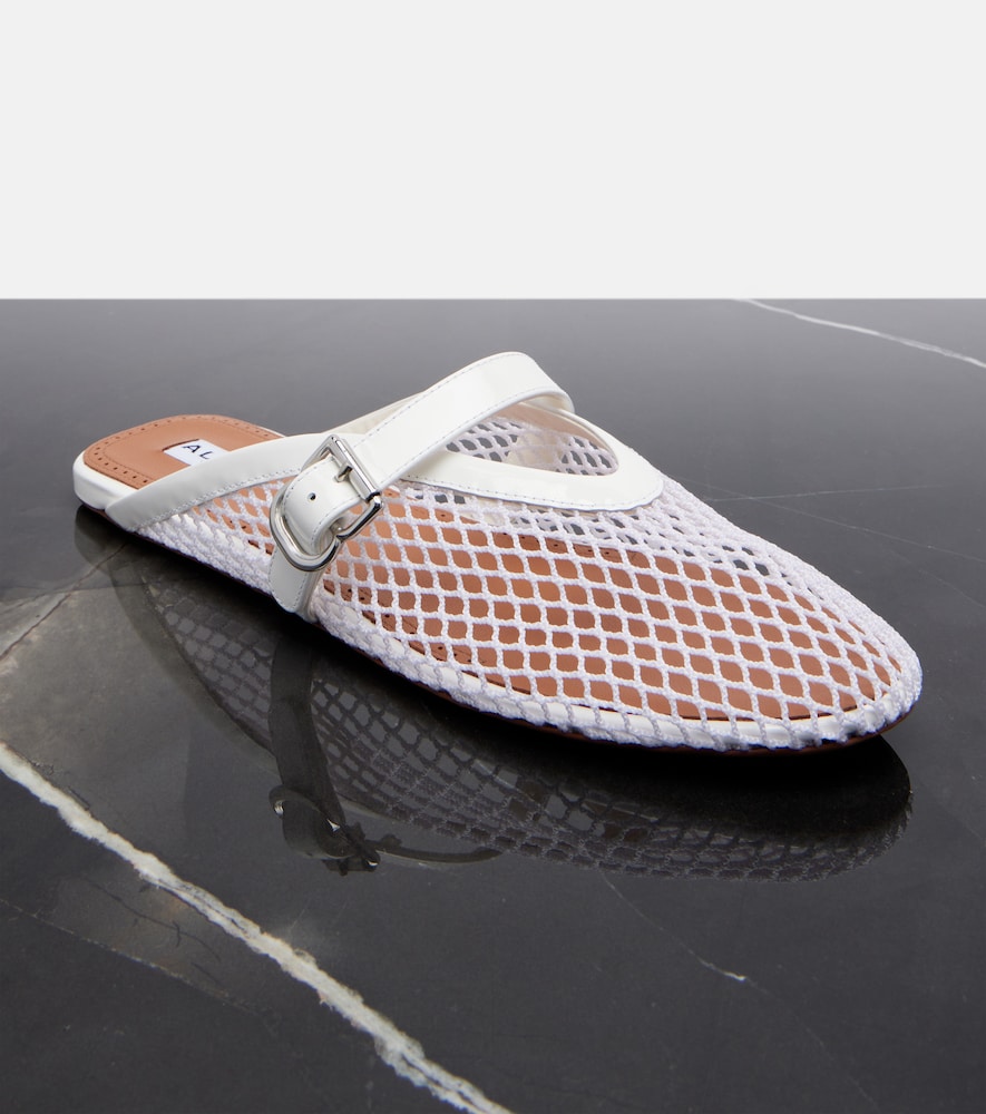  Alaia Alaia Fishnet Leather-trimmed Slip-on Mules 