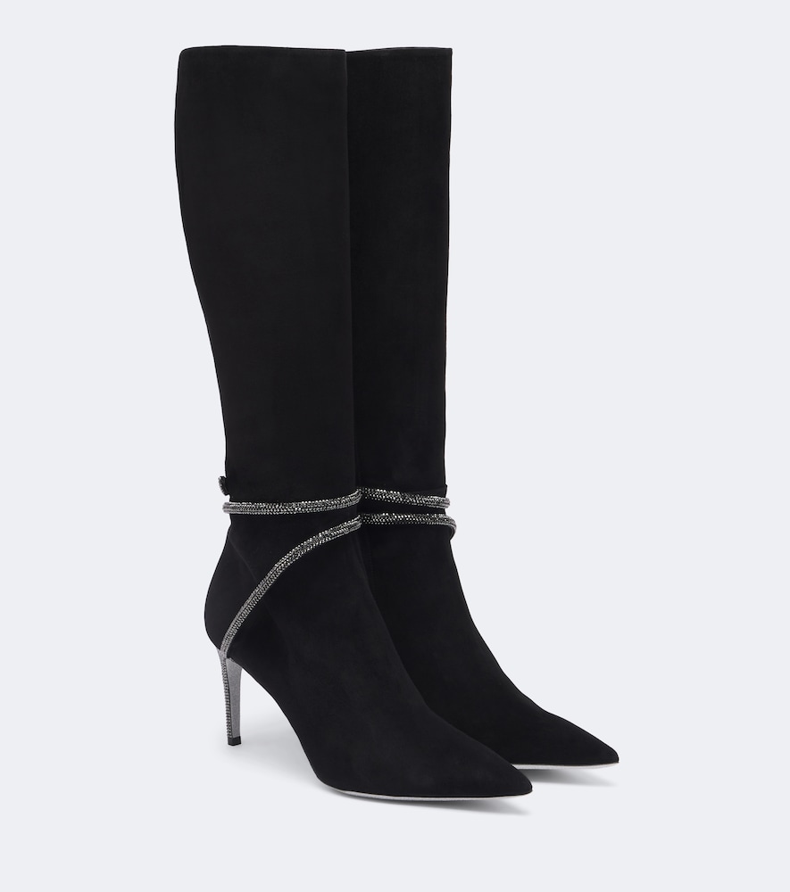Verzierte kniehohe Stiefel Cleo aus Veloursleder