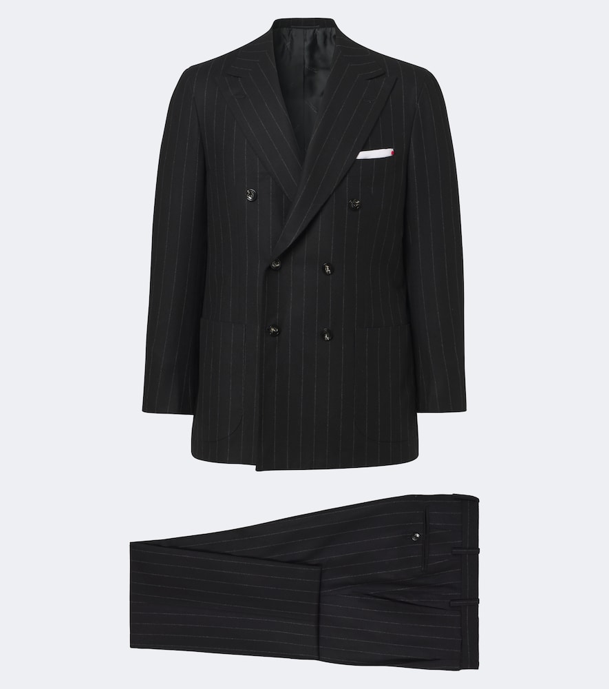 Kiton Pinstriped Wool And Cashmere Suit In Black