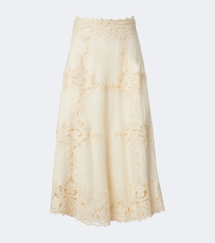 Gonna midi Fleur in lino con crochet