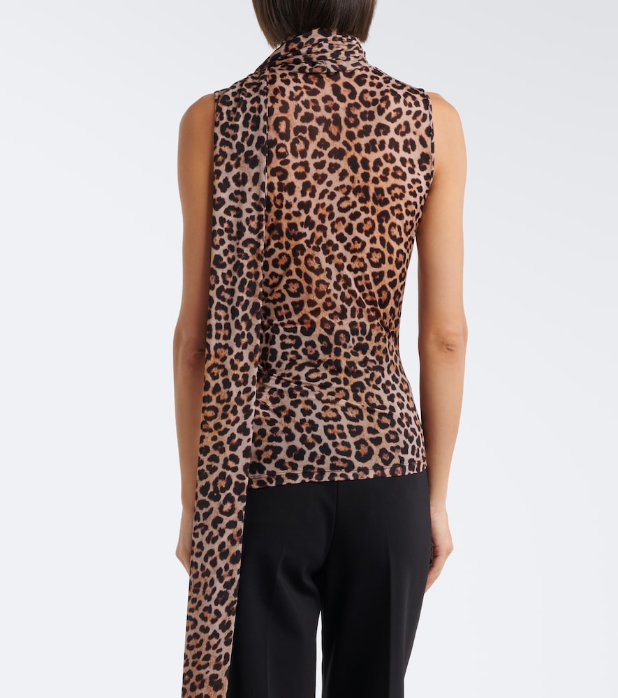 Draped Scarf-Detail Leopard-Print Top