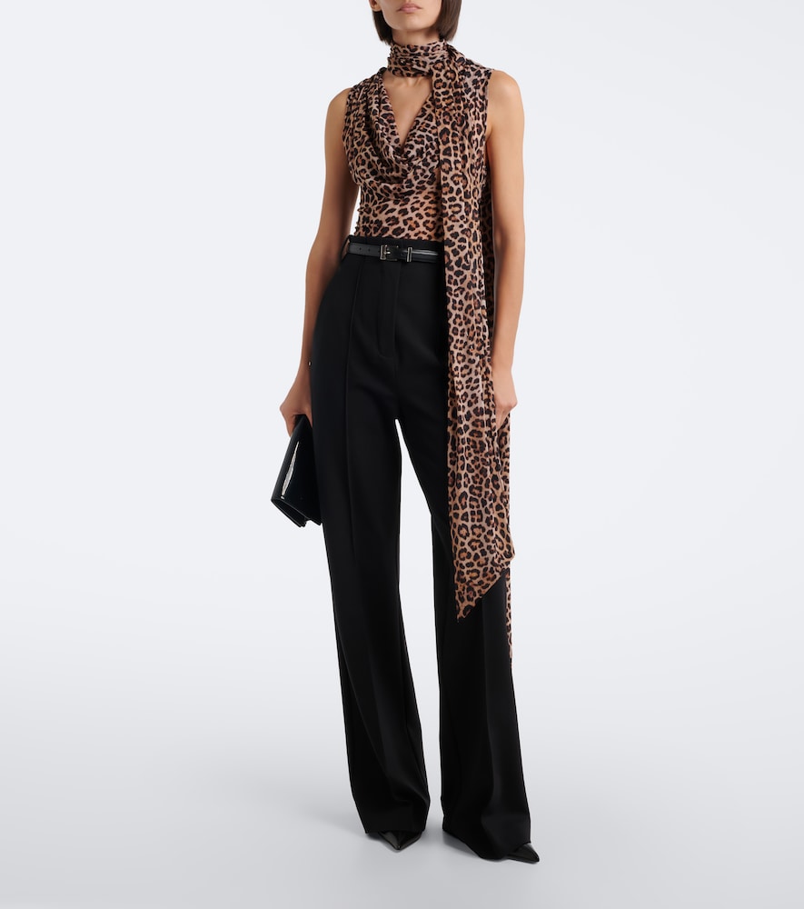Draped Scarf-Detail Leopard-Print Top
