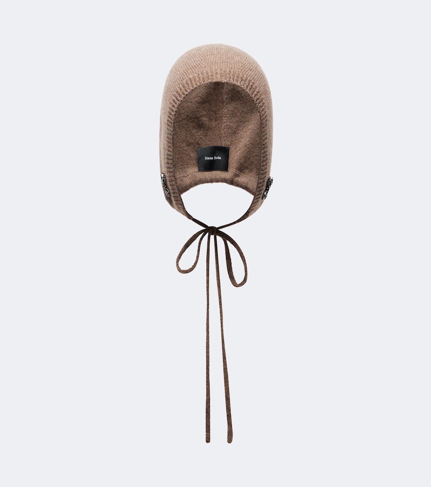 Simone Rocha Turbo Embellished Cashmere Hood In Brown