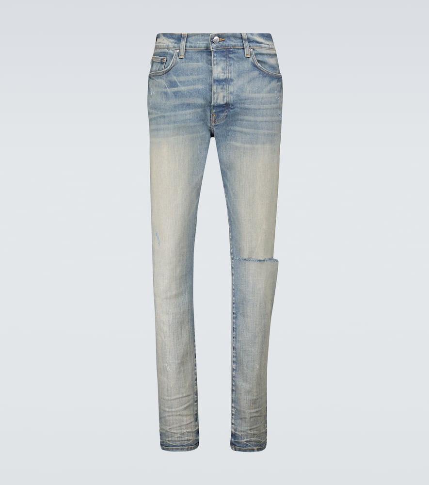 Amiri 3d Bones Skinny Stretch Denim Jeans In Blue