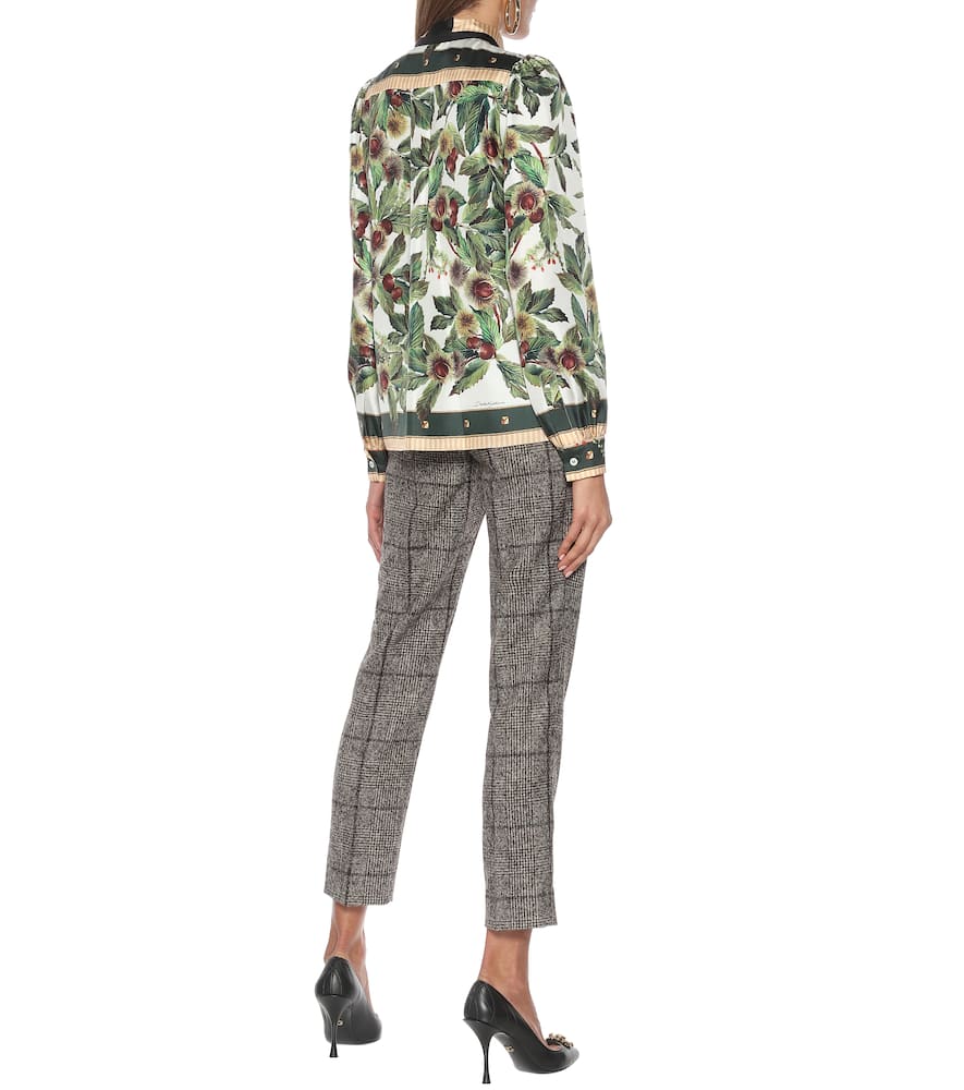 DOLCE & GABBANA PRINTED TIE-NECK SILK TWILL BLOUSE,P00517799