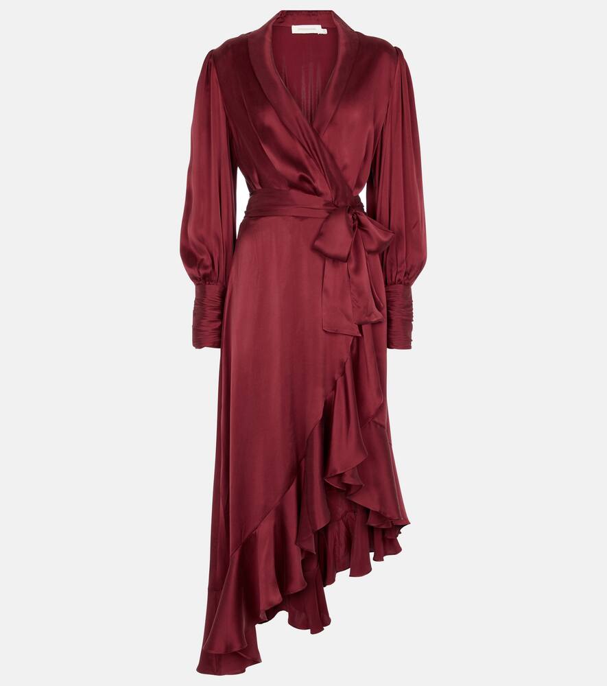 satin wrap ruffle dress