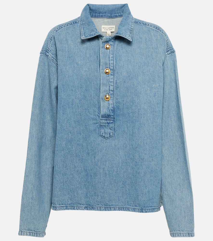 Nili Lotan Harper Cotton-linen Denim Shirt In Light Wash
