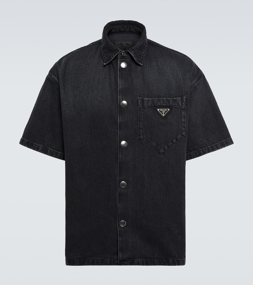 Prada Denim Short Sleeve Shirt In Black