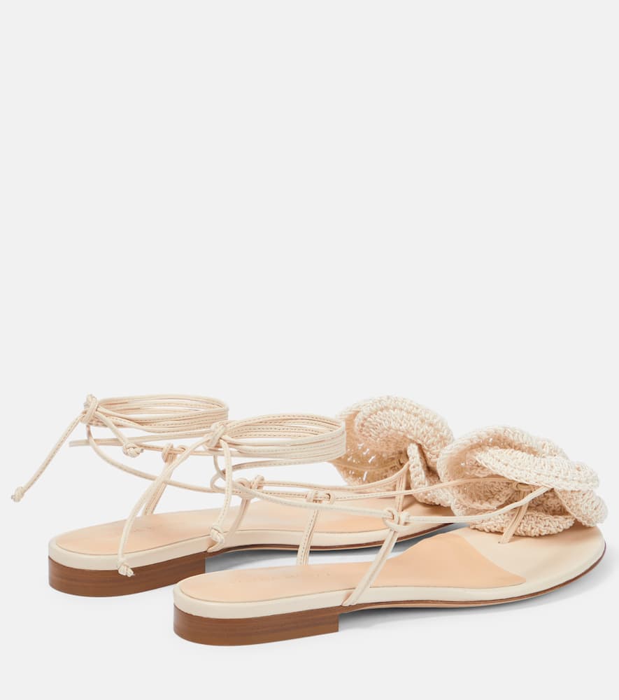 Shop Magda Butrym Crochet And Leather Sandals In Cream