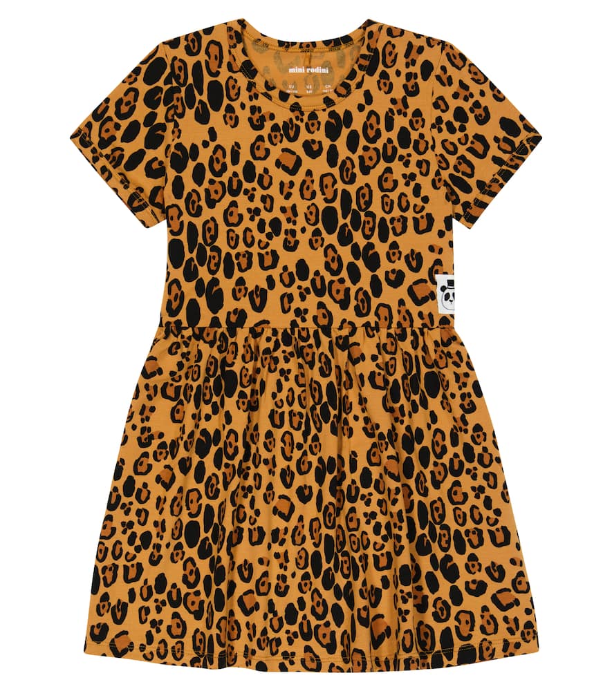 Mini Rodini Leopard-print Short-sleeved Dress In Beige