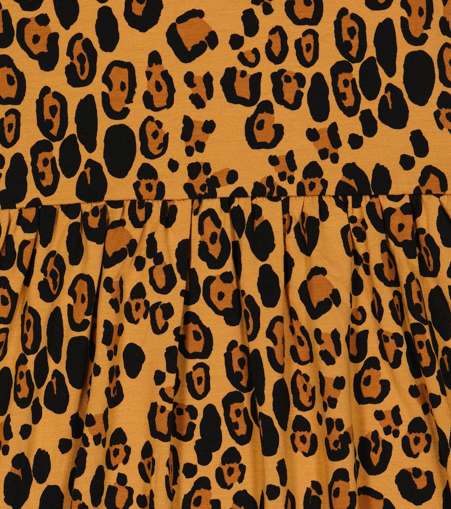 Mini Rodini Leopard-print Short-sleeved Dress In Beige