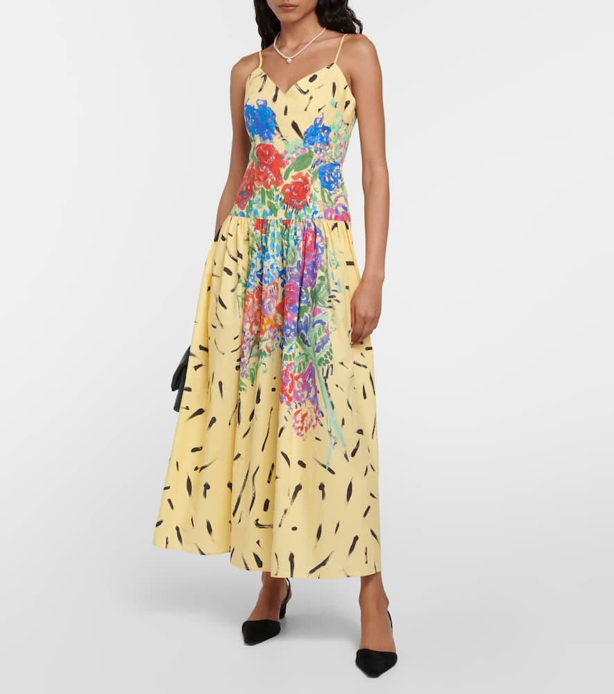 Shop Christopher Kane Floral Cotton Midi Dress In Yellow