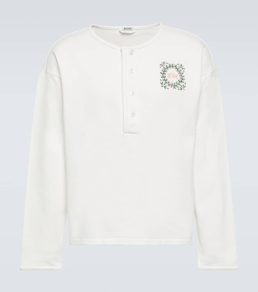 Bode Daisy Never Tell Cotton Henley Shirt In White