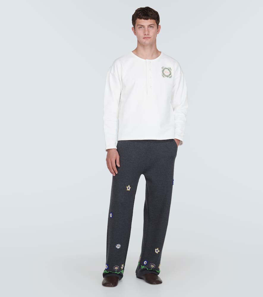 Bode Daisy Never Tell Cotton Henley Shirt In White