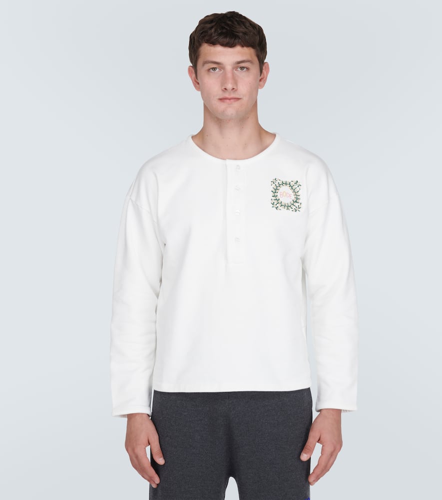 Bode Daisy Never Tell Cotton Henley Shirt In White
