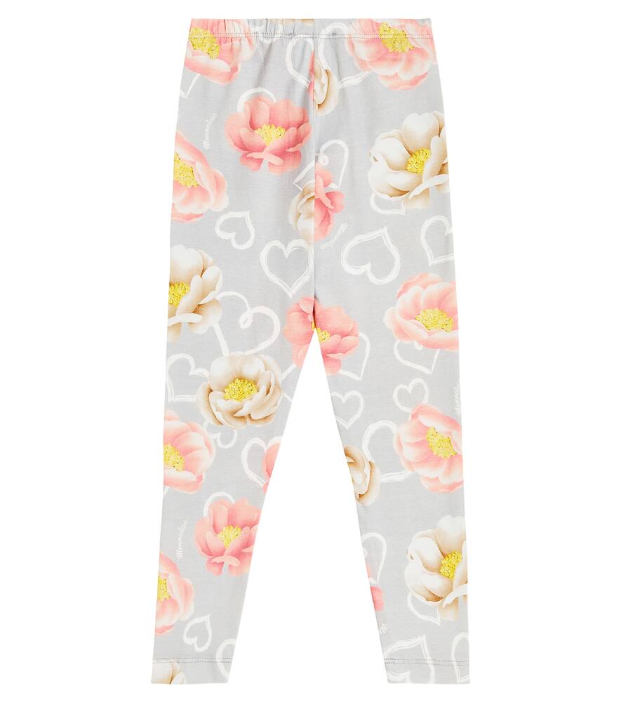 Monnalisa Floral Printed Jersey Leggings In Multicoloured
