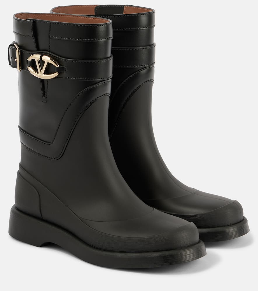 VGold leather-trimmed rain boots
