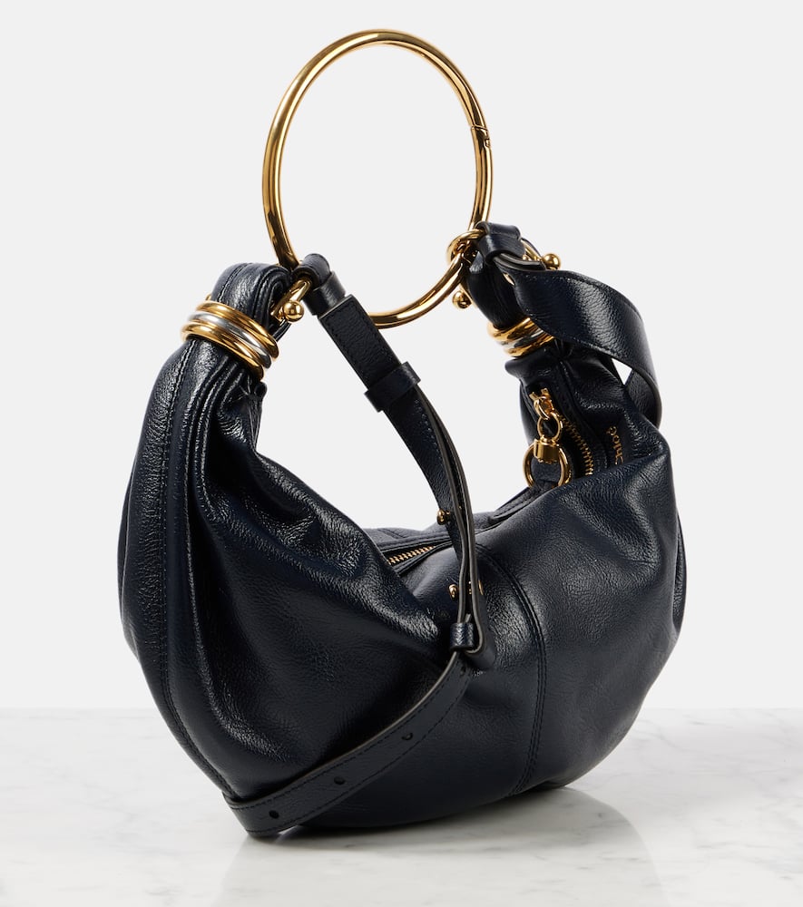 Chloé Small Bracelet Hobo Bag In Grained Leather In Black