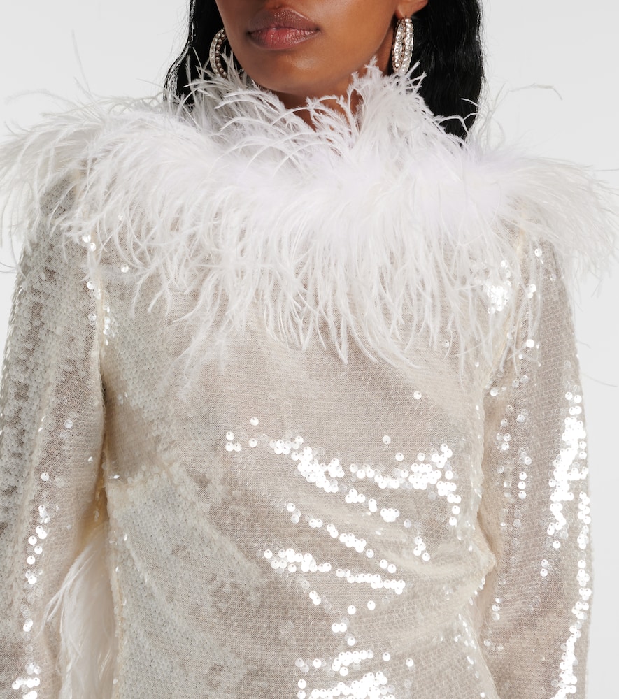 The New Arrivals Ilkyaz Ozel Feather-trimmed Sequined Minidress In White