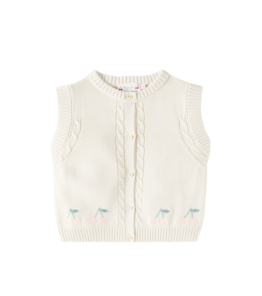 Bonpoint Round-neck Knitted Vest In Blanc Lait